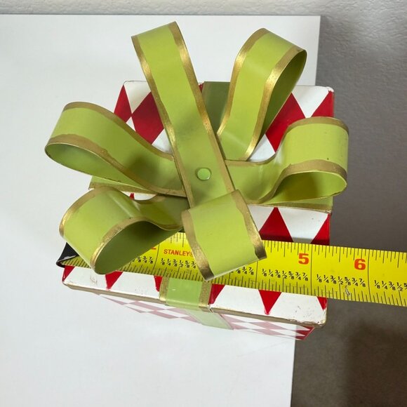 BALLARD DESIGNS Gift Box Stocking Hanger Harlequin Metal Bow Box RARE RETIRED! - Picture 15 of 15